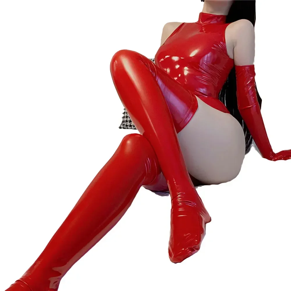 Sexy Women Latex PU Faux Leather High Cut Bodysuit Wet Look Shiny Cosplay Catsuit Bodycon One Piece Sexy Tights Elastic Leotard