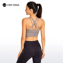 CRZ YOGA Strappy Yoga Bra Top for Women Longline Wirefree Padded Medium Support Sports Bras