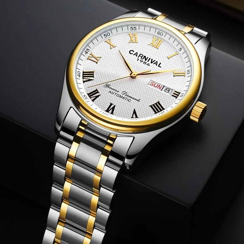 CARNIVAL Brand Mechanical Watch Luxury Stainless Steel Business Automatic Wristwatches 30M Waterproof Clock for Men Reloj Hombre