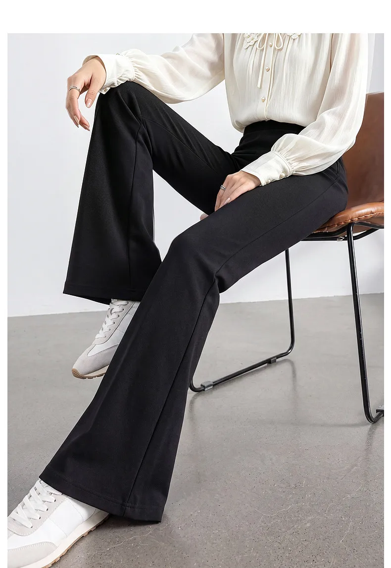 VIMLY Women's Black Flare Pants 2026 Autumn New Fashion Elegant High‑waist Versatile Pants Casual Office Lady Trousers 31738