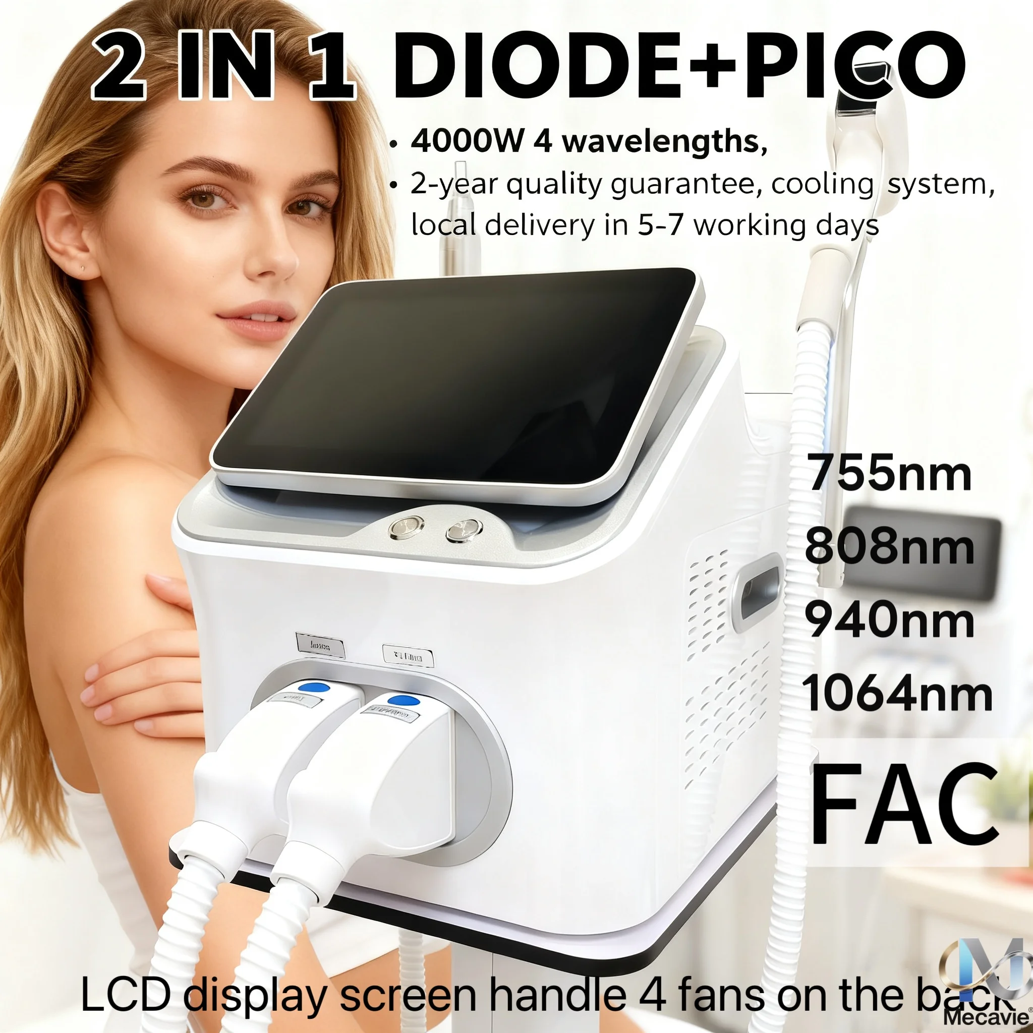 

2026 New 2-in-1 Diode & Pico Laser Beauty Machine, 5000W High Power with 755/808/940/1064nm Multi Wavelengths, Built-in New Technology, Powerful Ice Cooling System for Painless Permanent Hair Removal, Picosecond Function for Tattoo, Freckle