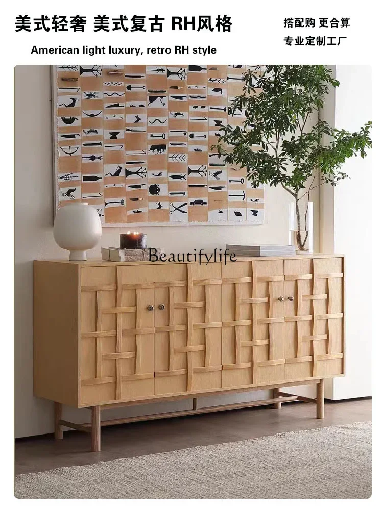 

ld14 American Style Solid Wood Sideboard RH Style Storage Organizer Entryway Cabinet High-End Ultra-Thin Designer