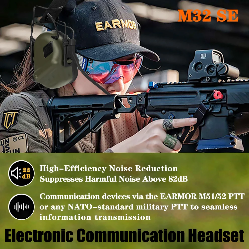 Cache-oreilles de tir électronique EARMOR ®   M32 SE bandeau Communication suppression du bruit casque tactique chasse Protection auditive