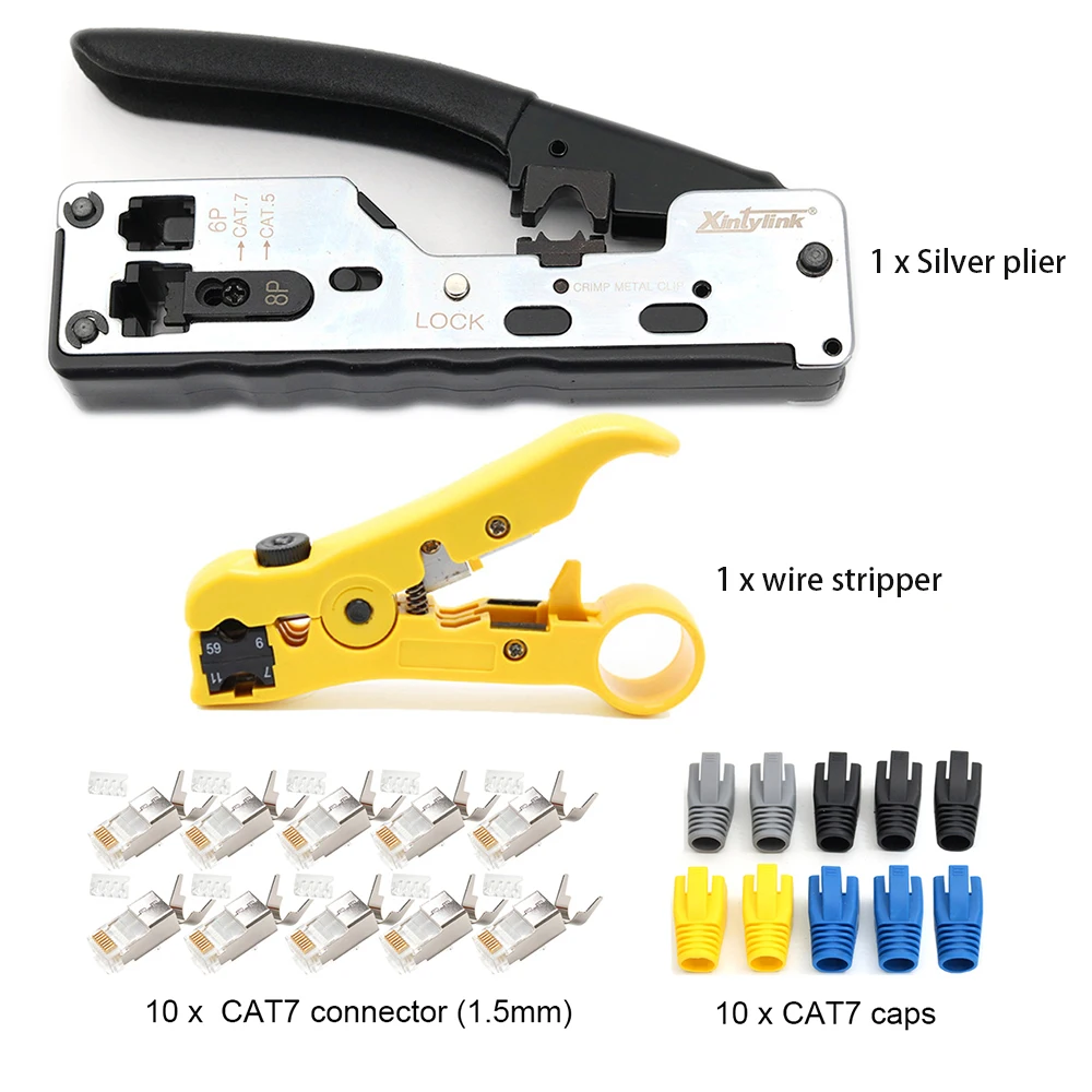 Xintylink-crimpadora RJ45 para cat8, cat7, cat5, cat6, herramientas de red, pelacables ethernet, Alicates de abrazadera, Clip de crimpado