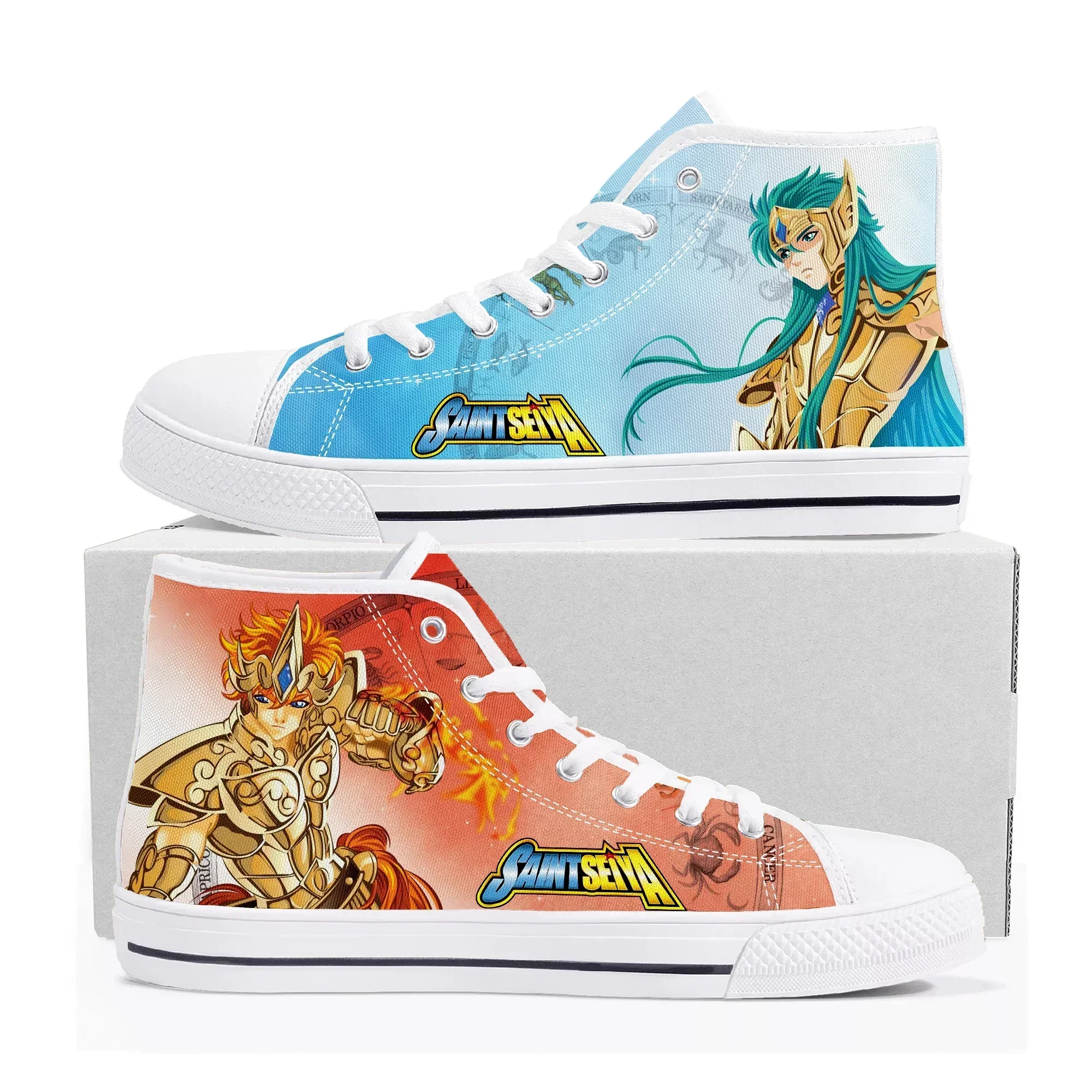 

Saint Seiya High Top Sneakers Mens Womens High Quality Canvas Sneaker Japanese Comics Manga Couple Customized Shoes