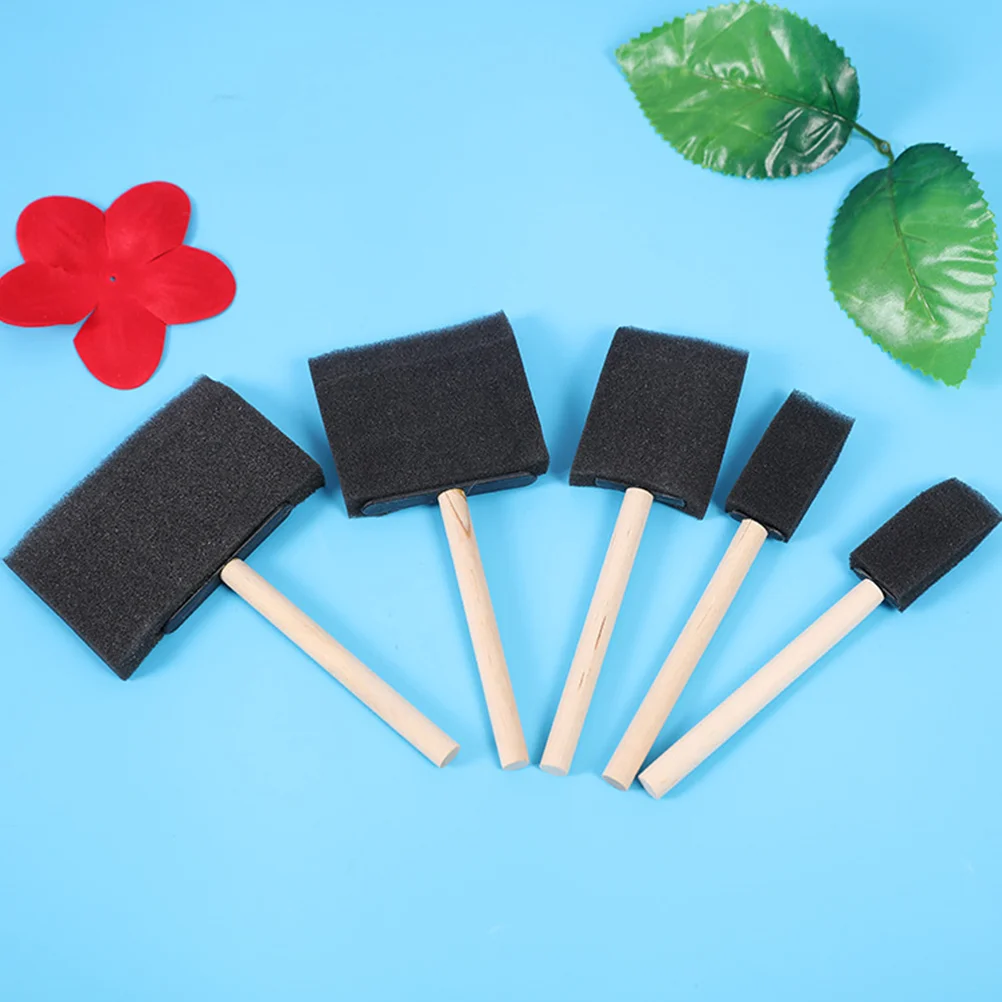 10 Pcs Acrylics Brush Sponge Paint Drawing Wooden Bamboo Stains Child Foam Brushes Sponges
