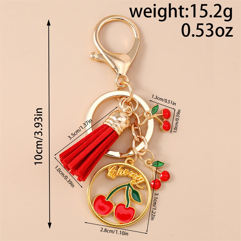 Niedliche Frucht-Quasten-Schlüsselanhänger, Kirsch- und Durian-Anhänger, Schlüsselringe für Frauen und Männer, Autoschlüssel, Handtaschen-Schlüsselanhänger, Accessoires, DIY-Schmuckgeschenke – Detail 2