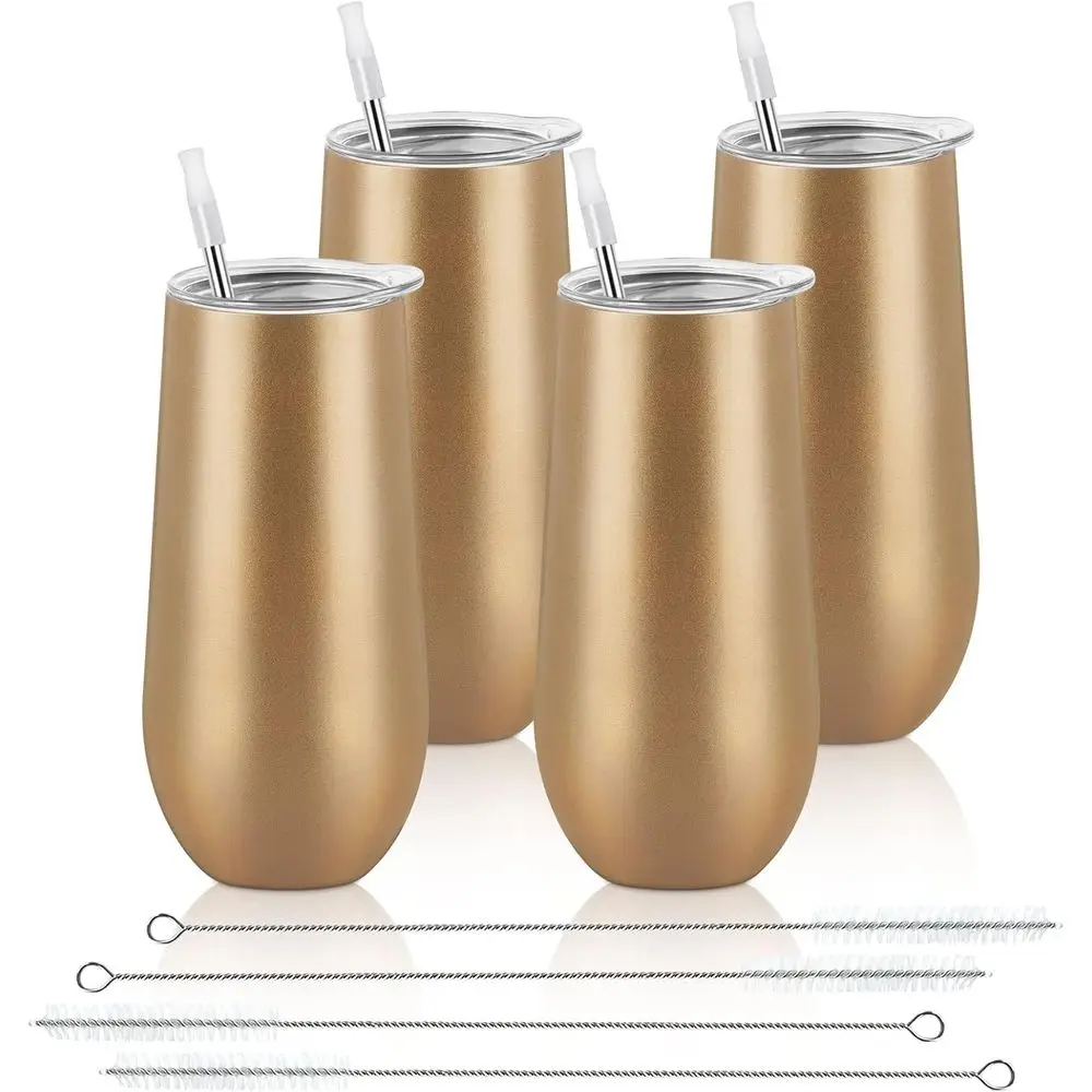 

4 Pack 12oz Insulated Champagne Tumblers with Lid, Great for Party Wedding Christmas (Gold)