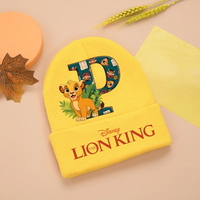 Mufasa Lion King Winter Knitted Hat Letter Initials Print Warm Cap Cartoon Soft Beanie Hats for Boys Men Outdoor Windproof Hats