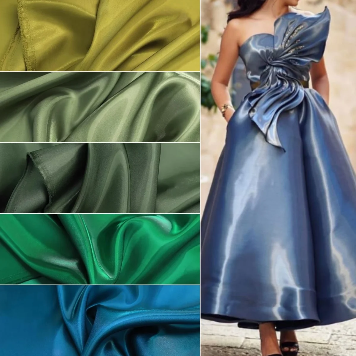 

Olive Green Metallic Liquid Satin Gloss Fabric Sewing Stage Clothing Designer Materials DIY Handmade Materials