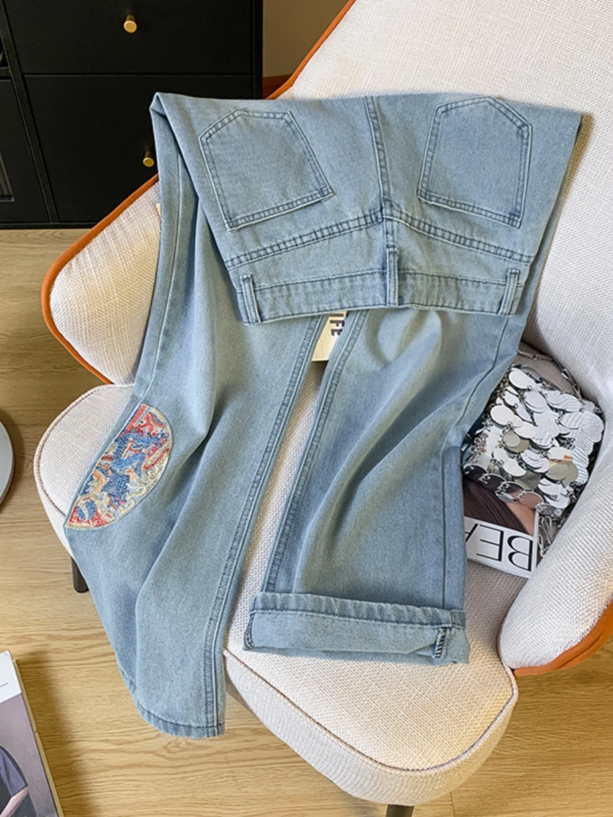 Sweet High Waist Loose Wide Leg Casual Jeans Nine Point Pants Long Trousers Women's Student Fashion High Waist Loose Jeans