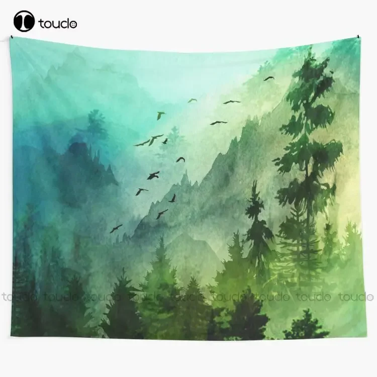 Mountain Morning Watercolor Tree Tapestry Cool Wall Tapestry Tapestry Wall Hanging For Living Room Bedroom Dorm Room Home Decor