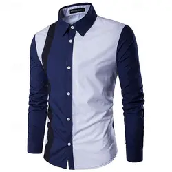 2024 Men's Shirt Spliced Striped Luxurious and Comfortable Button Long Sleeve Suit Lapel Shirt Soft and Comfortable Material