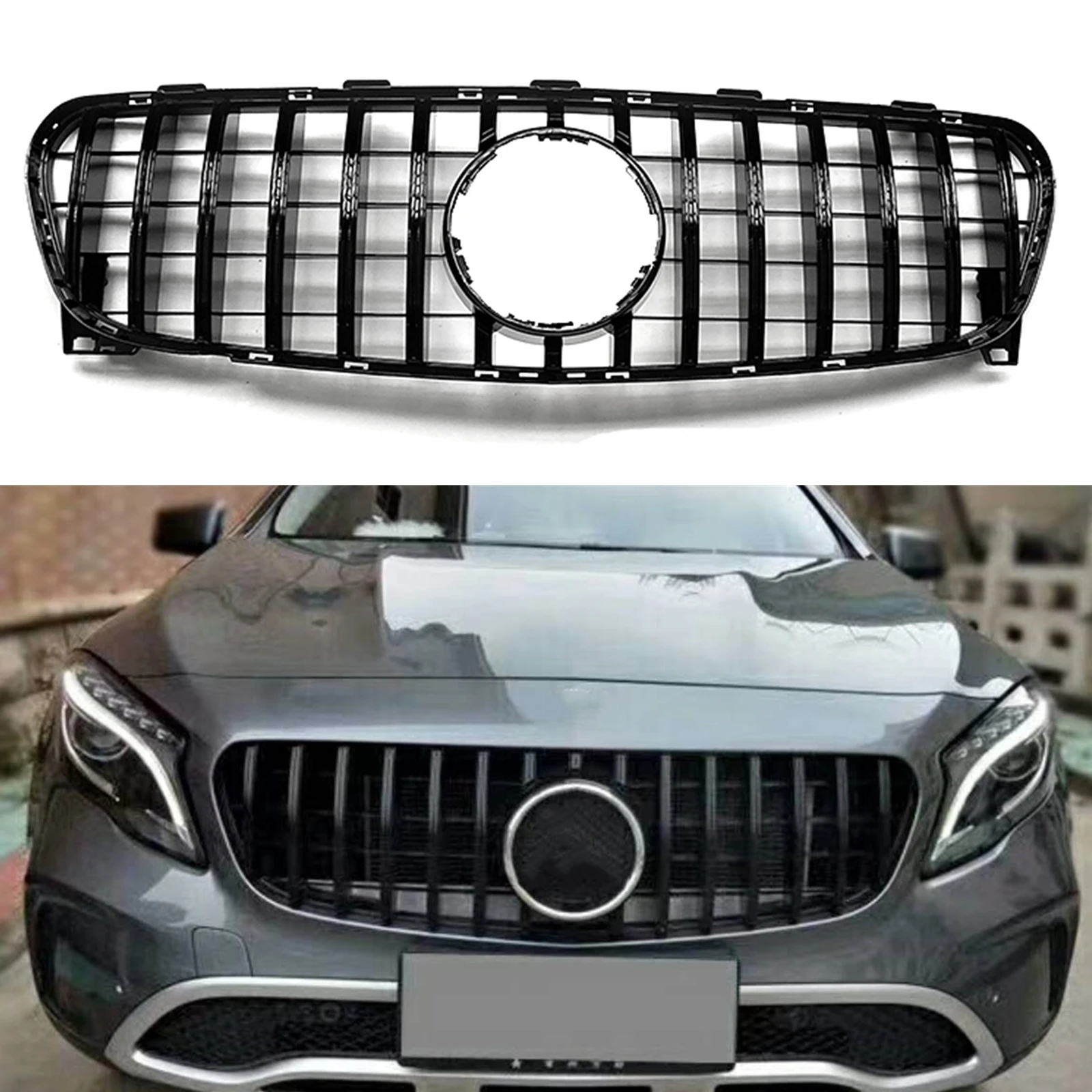 For Mercedes Benz GLA Class X156 2017-2020 GLA180 GLA200 GLA250 GLA45 GT Style Grill Front Grille Upper Bumper Hood Mesh Grid