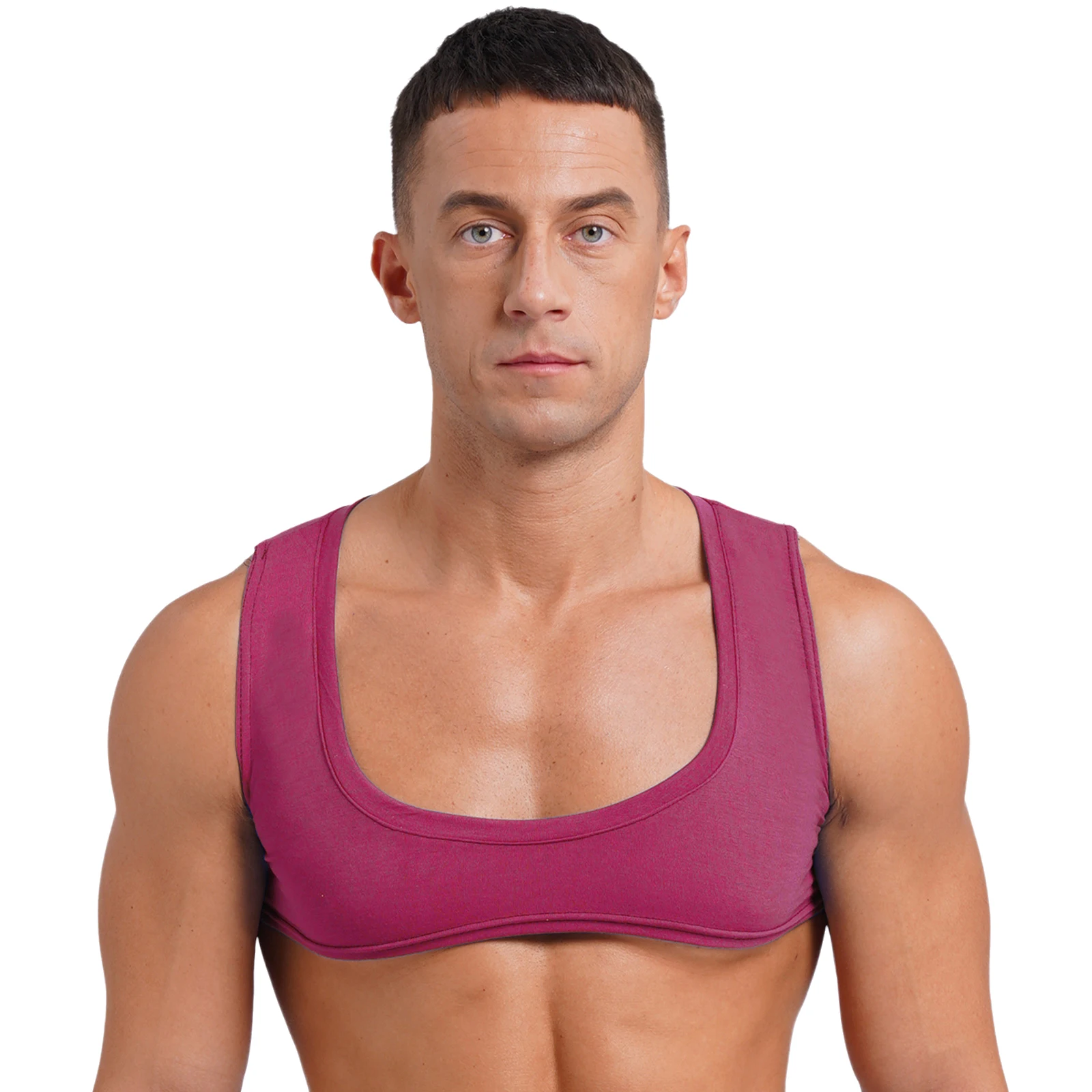 Men's Tank Top Sexy Muscles Showing Off Crop Top Low Neck Sleeveless Solid Color Slim Fit Top Vest for Nightclub Bodybuilding