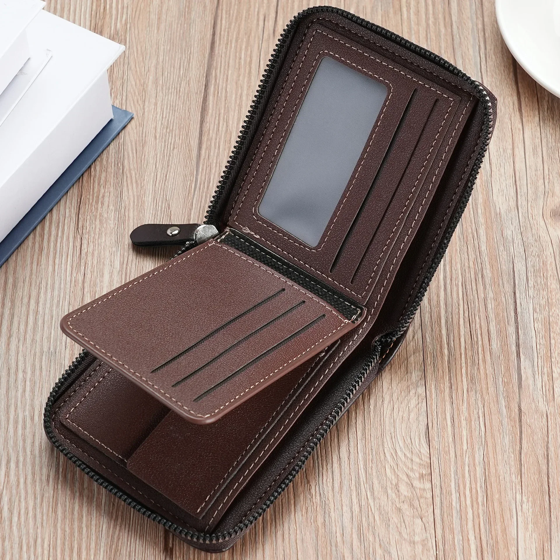 محفظة جلدية للرجال محفظة رجالي فاخرة حاملي بطاقات بسحاب للرجال مع جيب للعملات المعدنية محافظ Rfid هدايا للرجال حقيبة المال