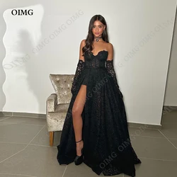 OIMG Black Lace Flowers Long Prom Dresses Sleeveless Sweetheart Evening Cocktail Dress Side Slit Women Wedding Party Gowns 2024