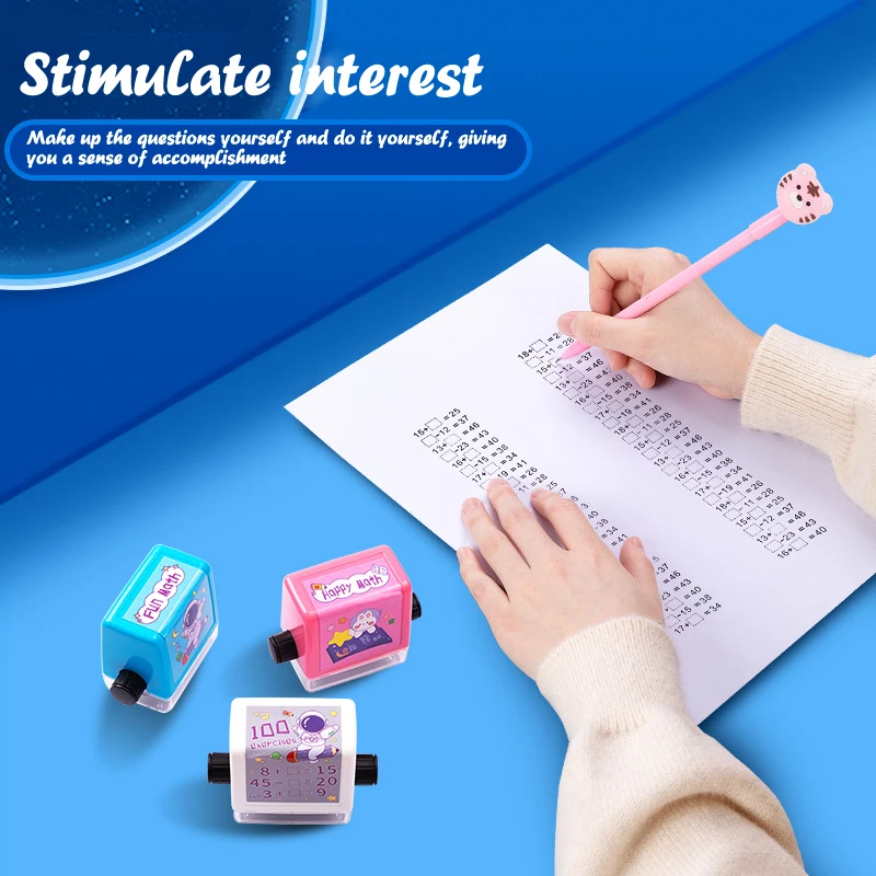 1pcs Teaching Stamp Math Problems Design Fill In The Blank Roller Reusable Student Digital Stamper Within 100 Math Practice