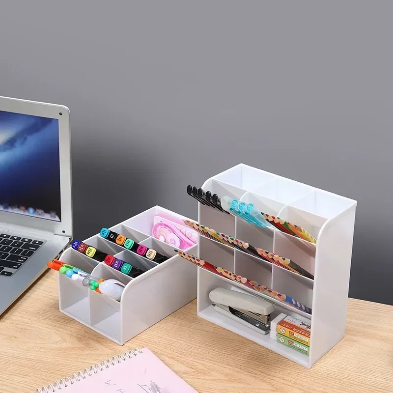 Multifuncional Papelaria Storage Box, Pen Holder, Desktop Shelf, inserção oblíqua, Office Desk Shelf, Crianças