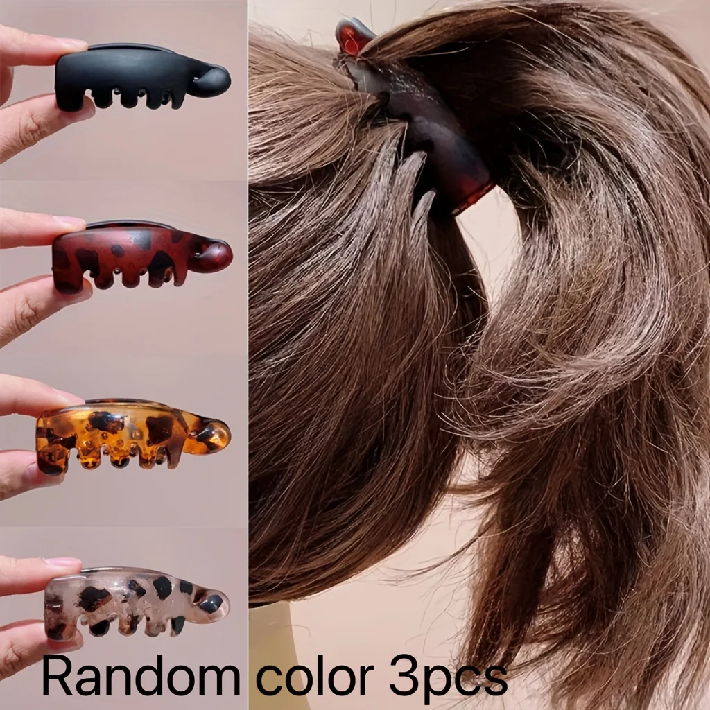 

3 random color women's single anti slip banana hair clip - retro oval leopard print, amber and black, suitable for stable ponytails, meatballs and curly hairstyles