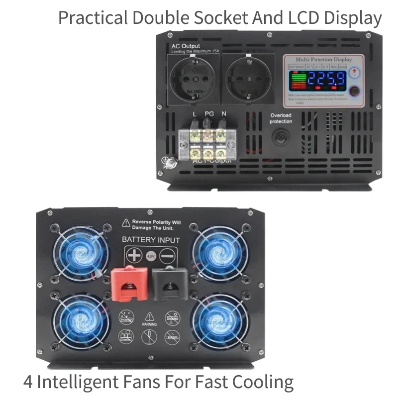 SAT 5000W 6000W 8000W 10000W 12000W Pure Sine Wave Inverter 12V 24V 48V DC To AC 220V Power Converter Car Solar Off Grid