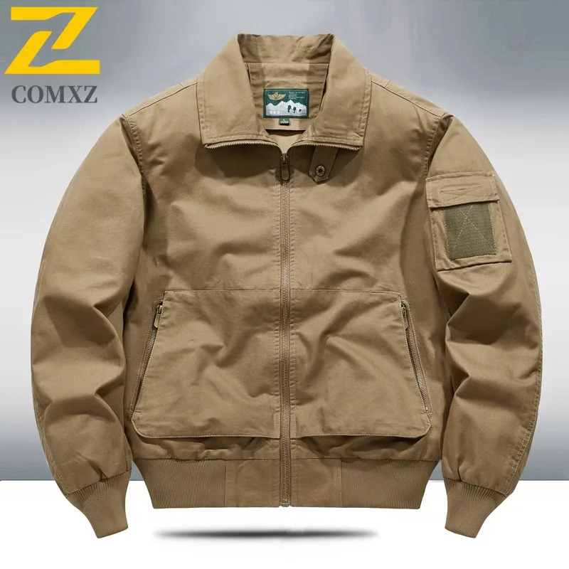 

COMXZ 2025 Mens Jacket Fashion Trend Workwear Vintage Coat Winter Warm Windproof Casual Outwear Military Pilot Jacket
