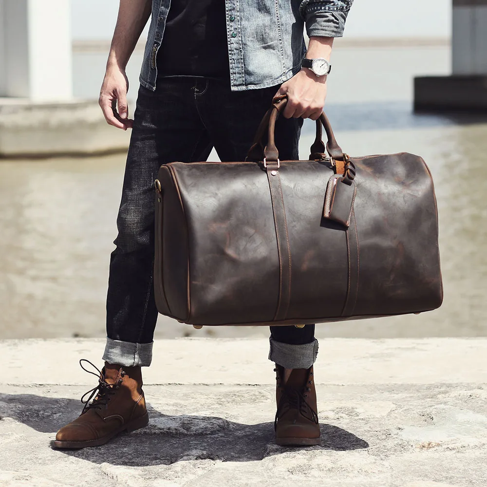 S.WORKER Vintage Vollnarbenleder-Reisetasche Große Kapazität Weekender-Reisetasche für Männer Sporttasche – Detail 6