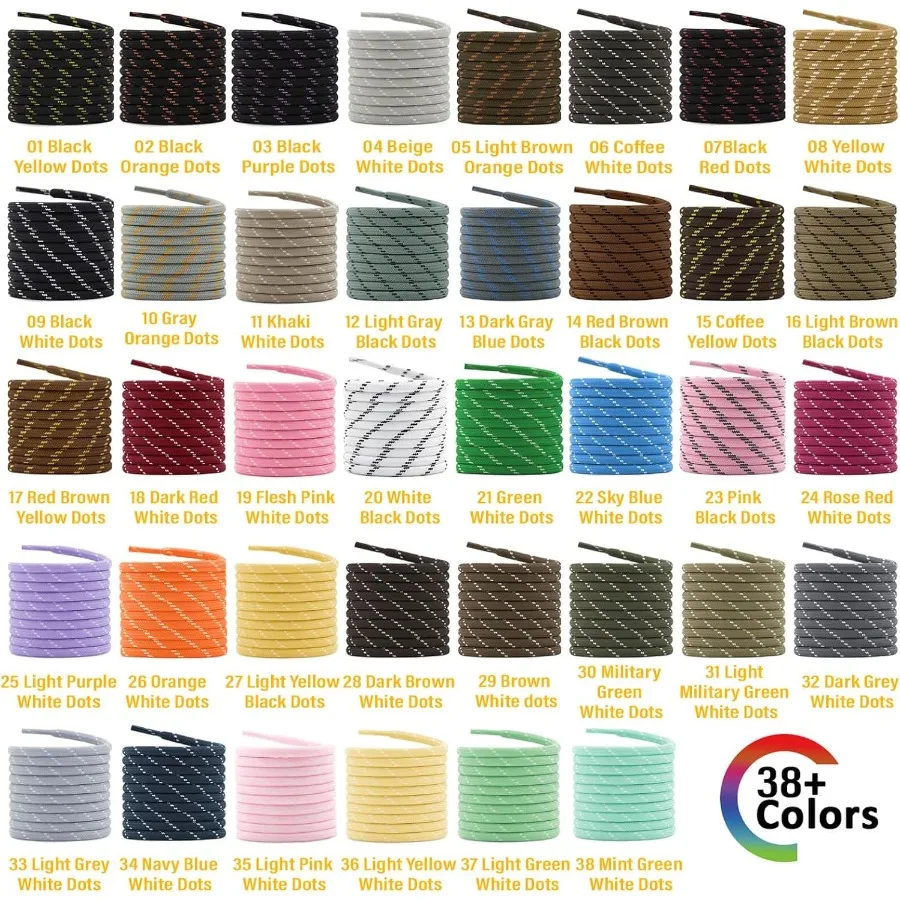 2 P أربطة أحذية سميكة مستديرة للتسلق والمشي لمسافات طويلة