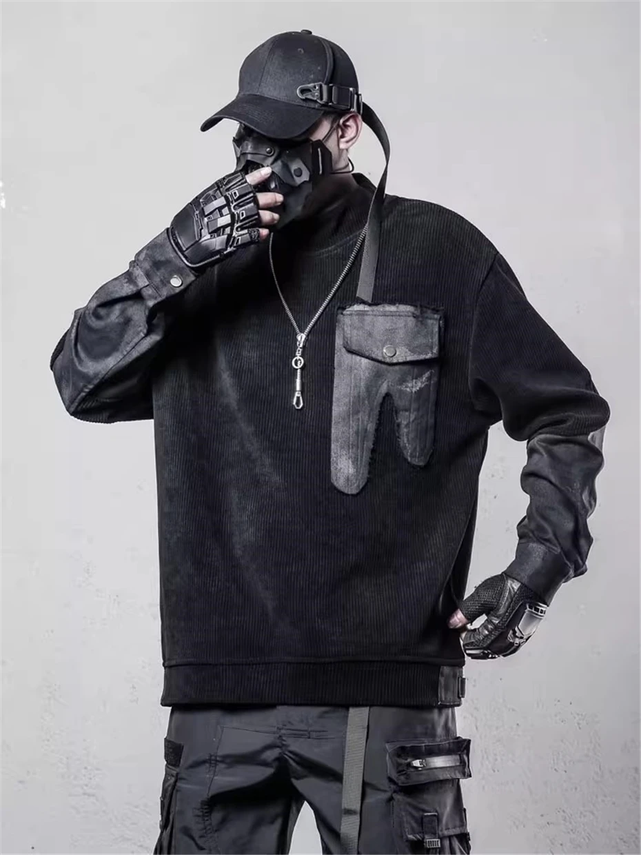Tactical Patchwork Sweatshirts Men Streetwear Hip Hop Punk Pullover Oversized Function Pocket Design Sweatshirt Male Techwear