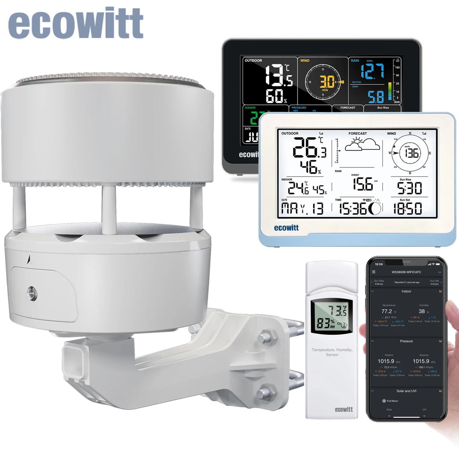 

Ecowitt Essense3 Wireless Weather Station w/ 7.5'' Display: Monitors Temp, Humidity, Pressure, Rainfall, Wind Speed & Direction