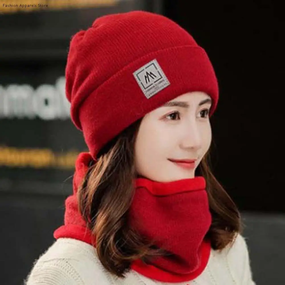 

Шапка-ушанка, эластичная шапка и шарф, модный однотонный компактный шарф, универсальная шапка-бини в корейском стиле для женщин