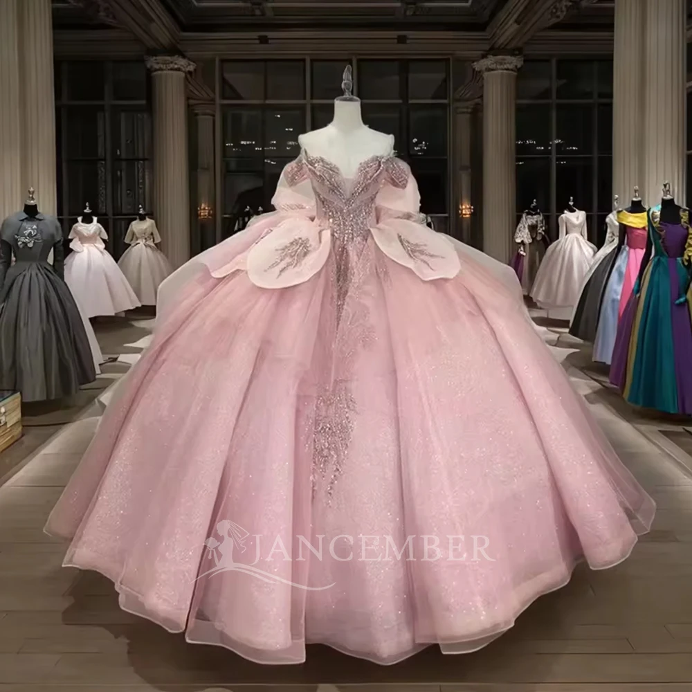 

Princess Sparkly Pink Quinceanera Dress Ball Gown Lace Customized Beading Corset vestidos de fiesta elegantes Customized Ruffles