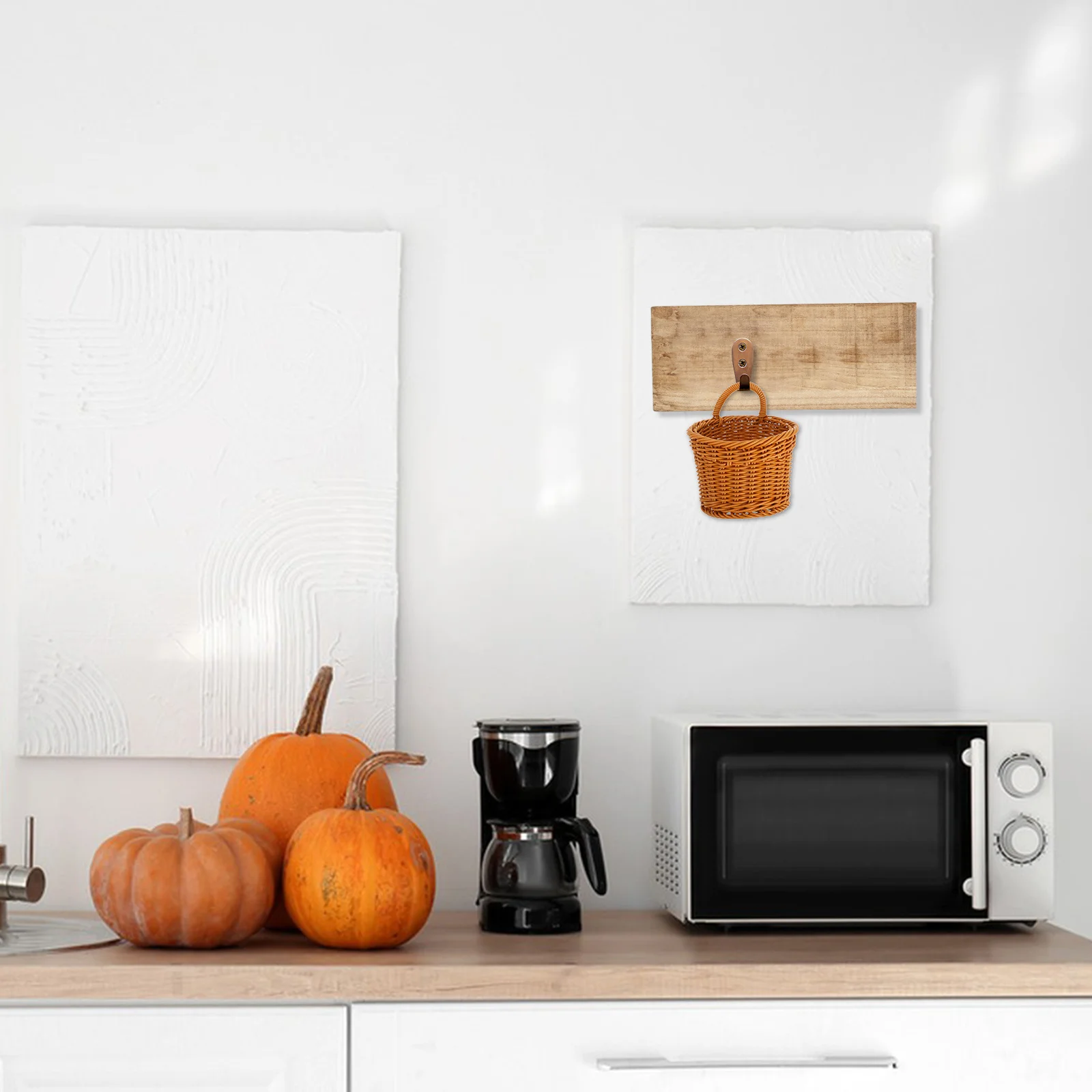 

Wall Hanging Basket for Kitchen Storage Woven Fruit Vegetable Organizer Decorative Wall Basket Set of 2 Rustic Home Decor