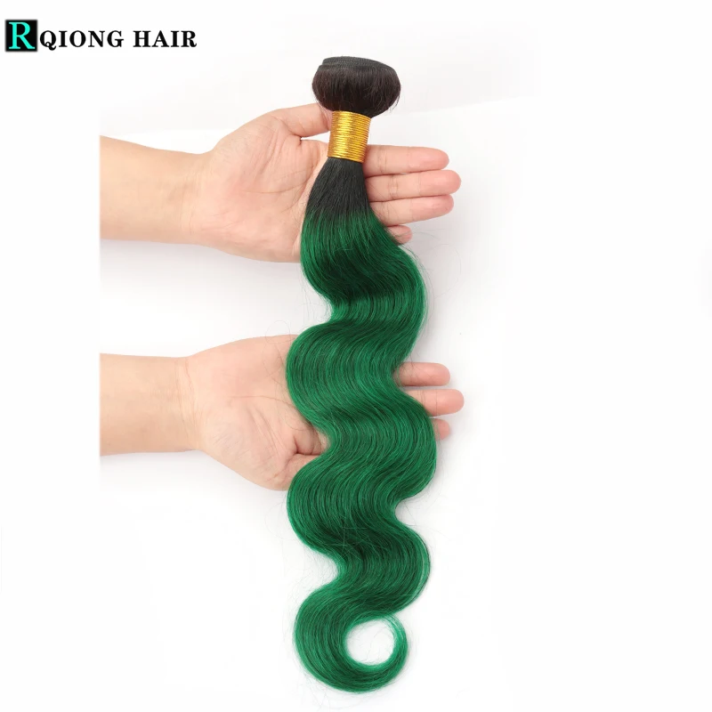 Green Hair Bundles Body Wave Human Hair Weave 1pc Vietnamese Remy Hair Dark Roots 1b/Purple 2 Tone Ombre Hair Wavy Extensions