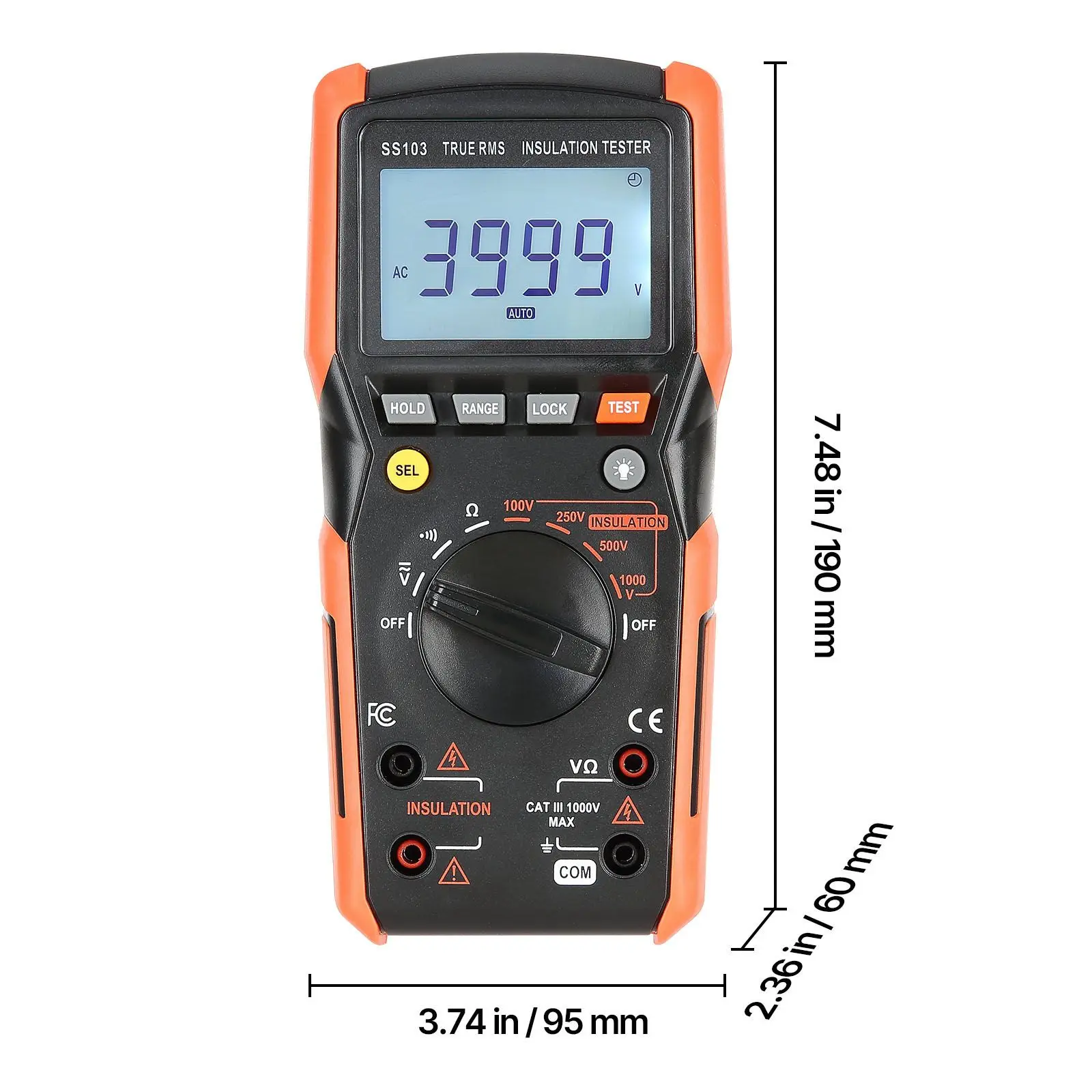 Digital Multimeter with 4000 Counts TRMS Voltmeter Ohmmeter 1000V AC/DC Voltage Tester Switchable Auto/Manual Range Voltag