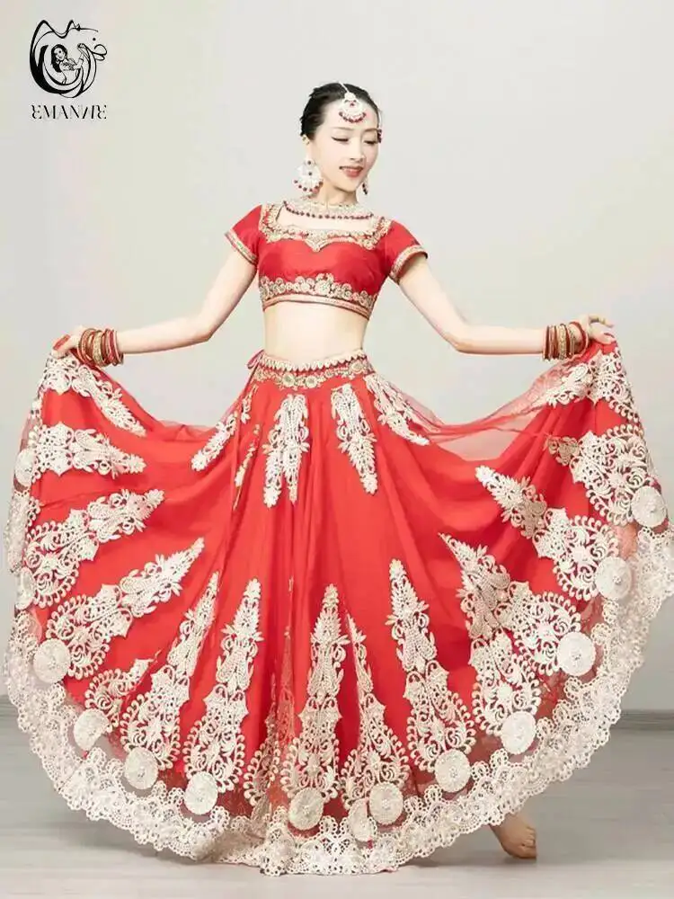 

Одежда для танца живота, экзотический костюм для индийского танца, женский танцевальный костюм в этническом стиле, новый комплект с юбкой Катана, сари, большие качели