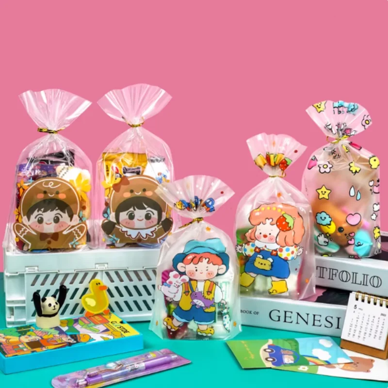 Paquete de 100 Bolsas de Plástico con Lazos, Bolsas de Regalo con Parte Superior Abierta, Bolsas de Embalaje para Regalos de Navidad, Bodas, Fiestas, Panadería, Galletas, Dulces