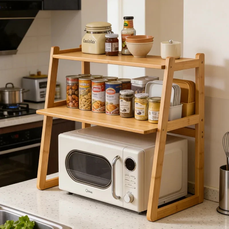 

Factory Minimalist Countertops Kitchen Shelves Artifacts Dishes Storage Seasonings Microwave Rack