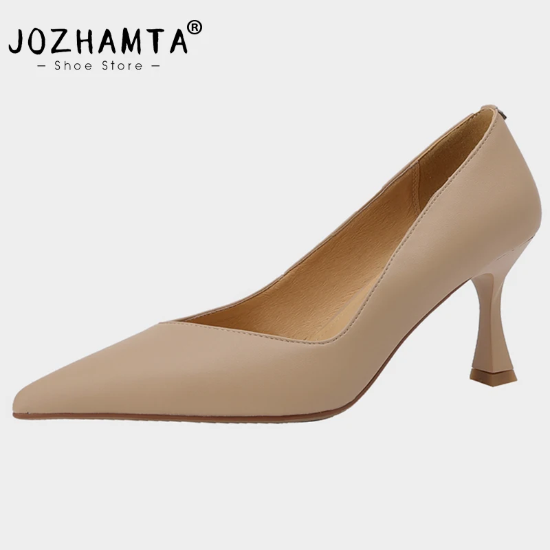 JOZHAMTA Size 33-40 Women Pumps Real Leather Sexy High Heels Shoes For Woman Spring 2023 New Fashion Office Lady Daily Footwear