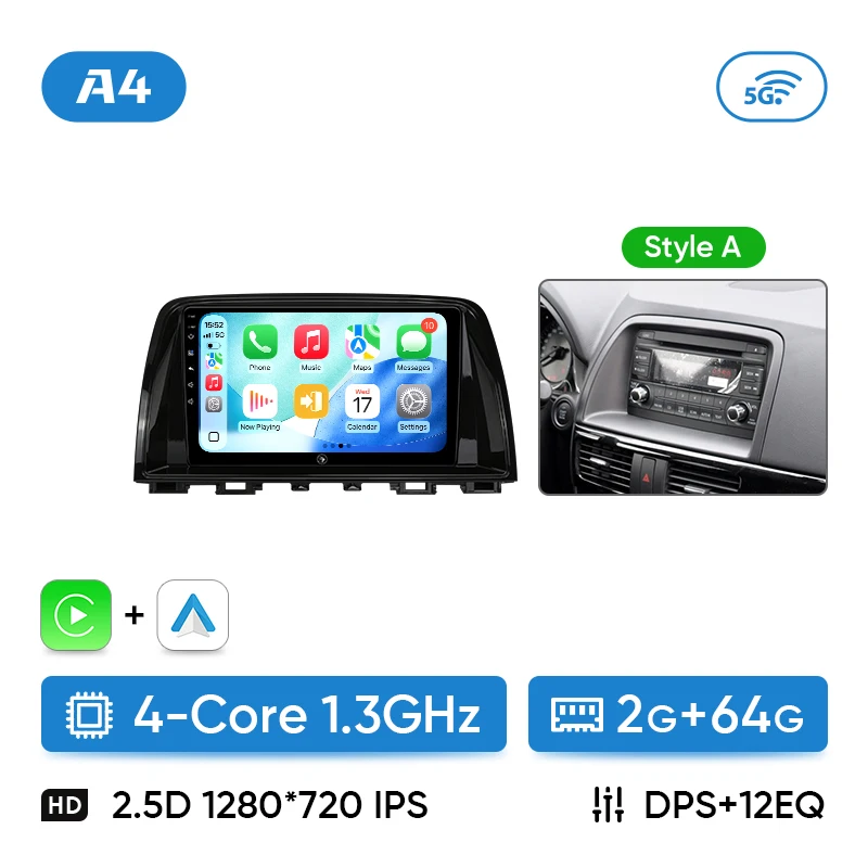 Ainavi autoradio voor Mazda CX5 CX-5 2012 2013 2014 2015 draadloze Carplay Android Auto stereo multimediaspeler WiFi 4G 2 Din