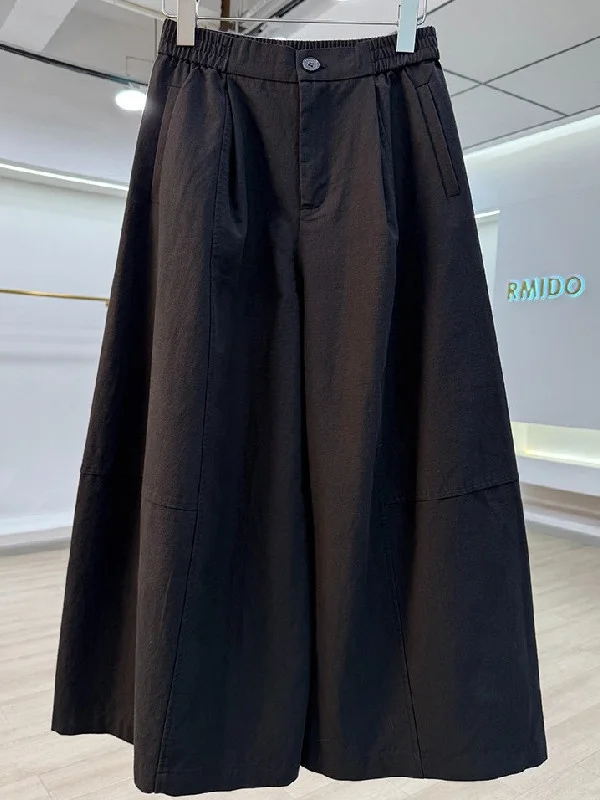 

plus Size Women's Casual Pants Loose Fit High Waist Wide Leg Summer Simple Color Elastic Waist Korean Style plus Size