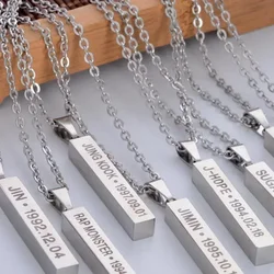 Stainless Steel KPOP Necklace Bangtan Boys Jimin JIN J-Hope Suga Steel Cuboid Cube Pendant Chain Choker Men Women Jewelry Gift