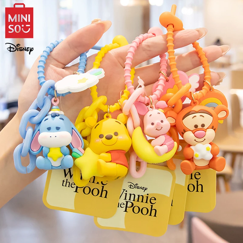 MINSO Disney Winnie Pooh Carabiner for Keys PVC Cartoon 3D Piglet Shape Keychain Cute Kawaii Eeyore Cell Phone Bags Pendant