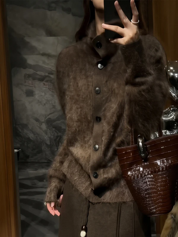 

Ele Soft Plu High Collar Knitted Sweater Trendy Faionable Women's Winter Woolen Camere Cardigan Warmth Comfortable