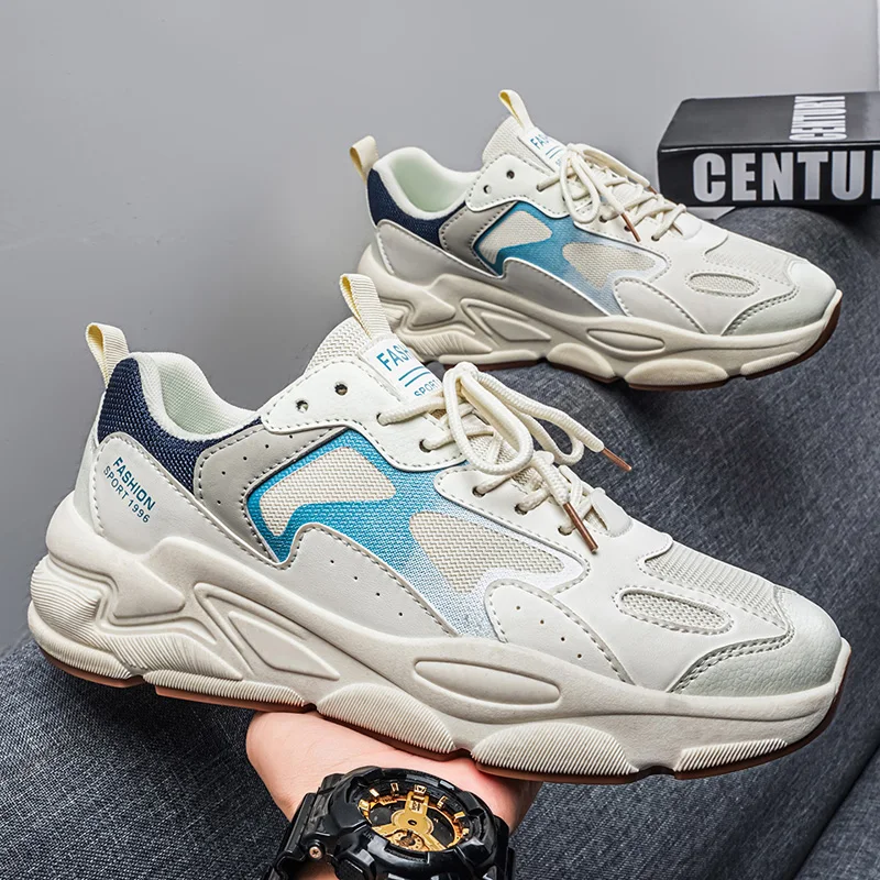 Fashion Splice Color Men Casual Sports Shoes Soft Wrapped Upper Comfortable Fit Anti-abrasion Sole Lace-up Shoes for Teenagers