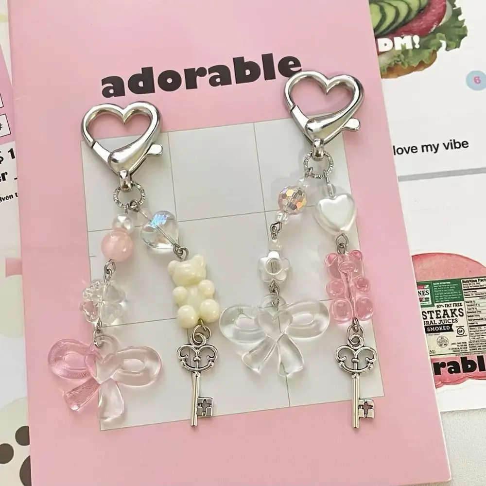 Fashion Resin Pearl Bow Pendant Small Gift Hanging Ornament Pearl Bowknot Keychain DIY Cellphone Lanyard Keyring Bag Decoration