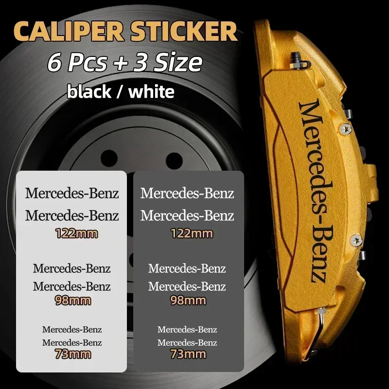 6PCS Car Brake Caliper Sticker Heat Resistant Decal for Mercedes Benz Maybach W204 W205 W211 W21 C260 E300 W205 W212 AMG