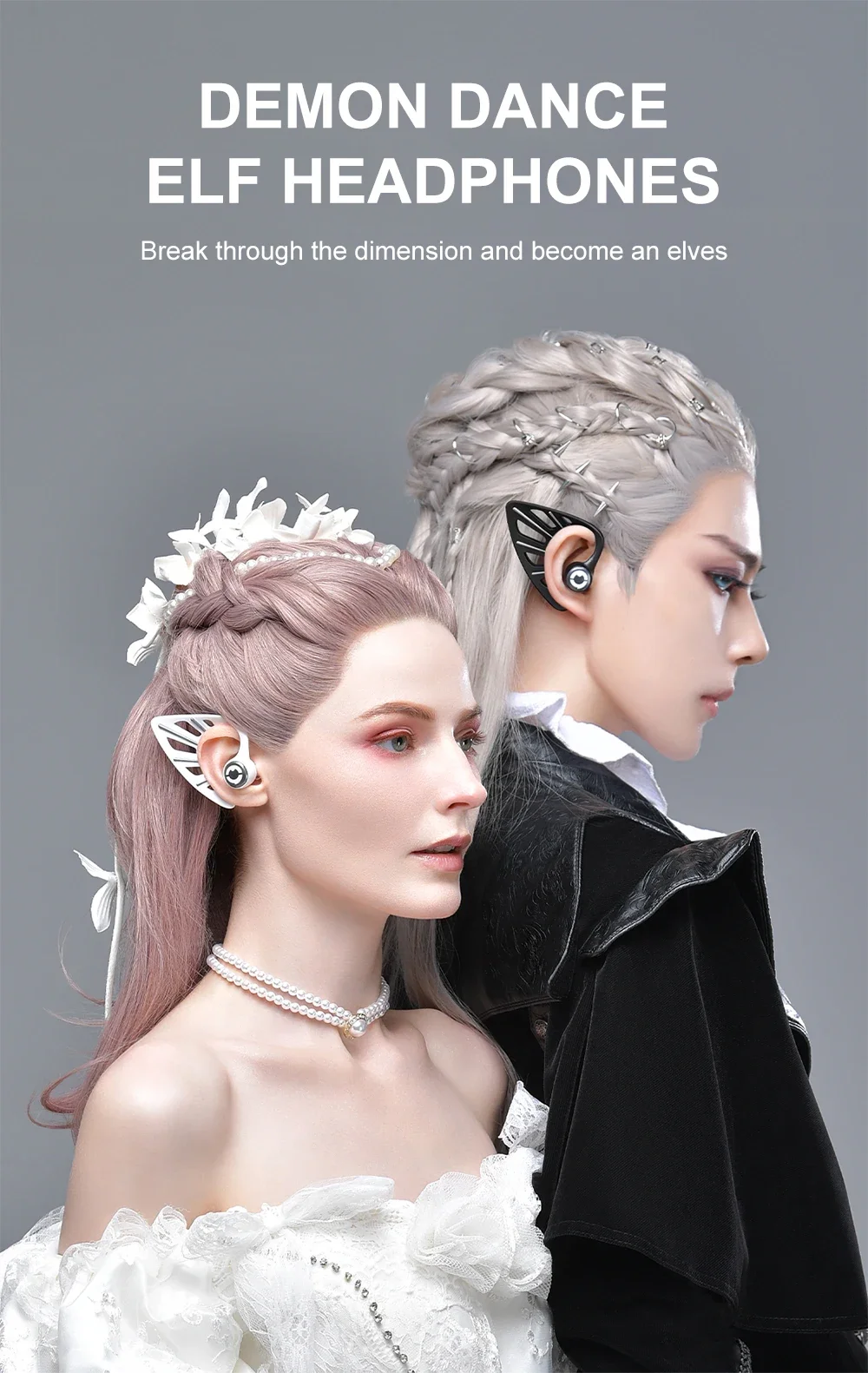 Auriculares inalámbricos Elf con Control por aplicación RGB Bt, auriculares estéreo con gancho para la oreja para música y teléfono y ordenador