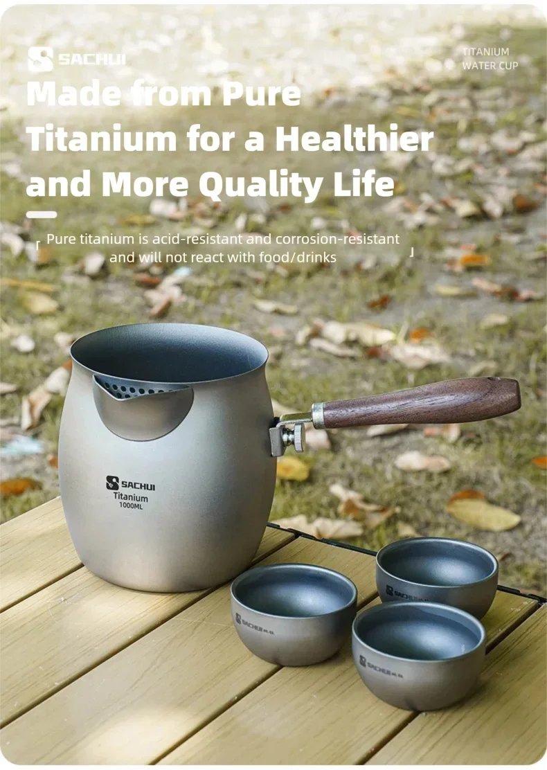 Reiner Titan-Teekessel mit Teesieb, Multifunktionskessel für Outdoor-Camping, Weinwärmer, Milchtee-Topf mit Abnehmbarem Griff – Detail 3