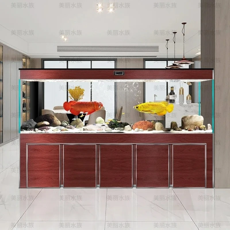 Ultra-white glass fish tank living room large floor-to-ceiling water-free screen partition screen goldfish tank